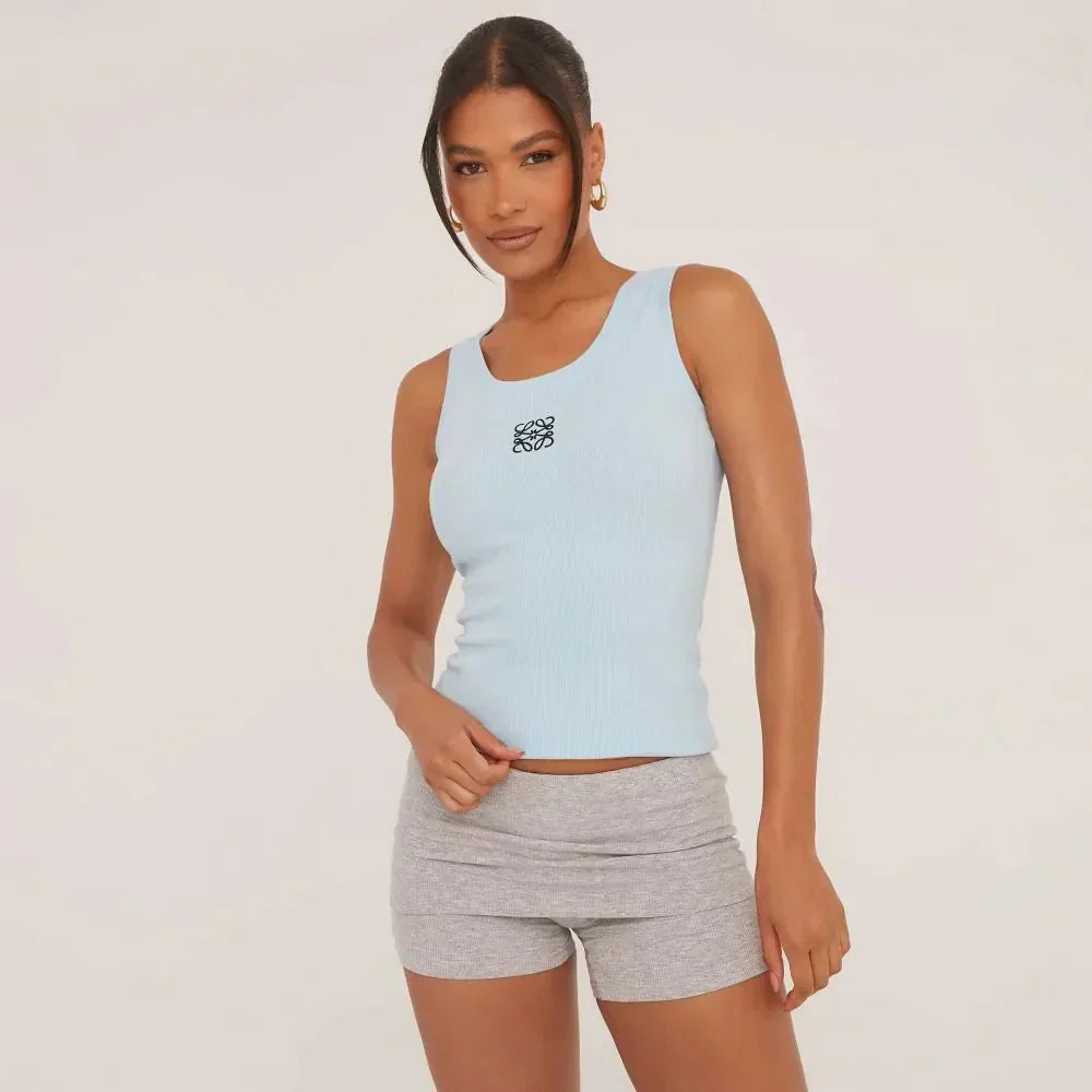 Echoarchiv | Geripptes Tanktop mit zarter Stickerei