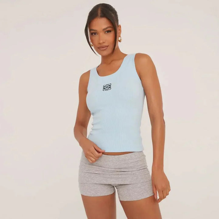 Echoarchiv | Geripptes Tanktop mit zarter Stickerei