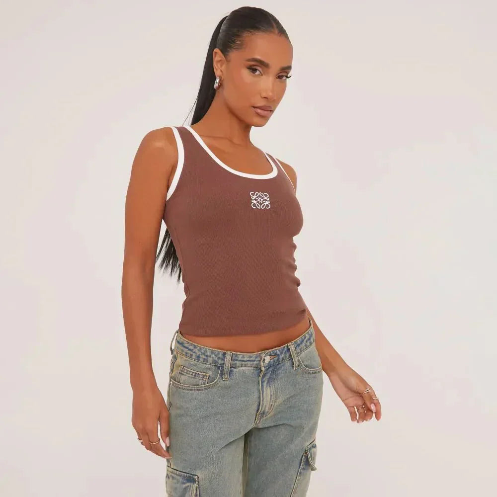 Echoarchiv | Geripptes Tanktop mit zarter Stickerei