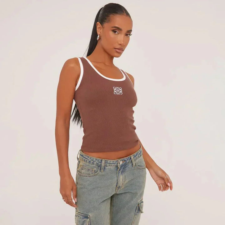 Echoarchiv | Geripptes Tanktop mit zarter Stickerei