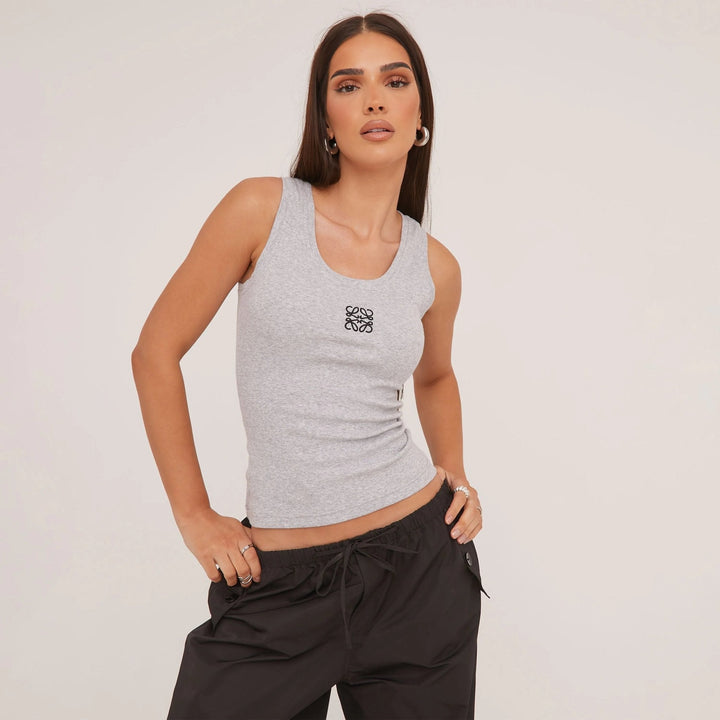 Echoarchiv | Geripptes Tanktop mit zarter Stickerei