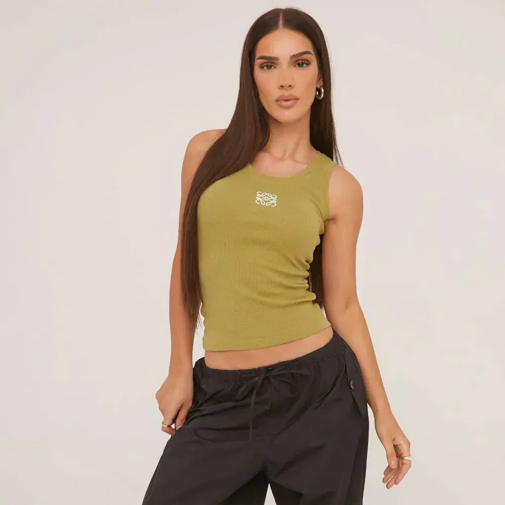 Echoarchiv | Geripptes Tanktop mit zarter Stickerei