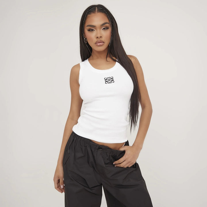 Echoarchiv | Geripptes Tanktop mit zarter Stickerei
