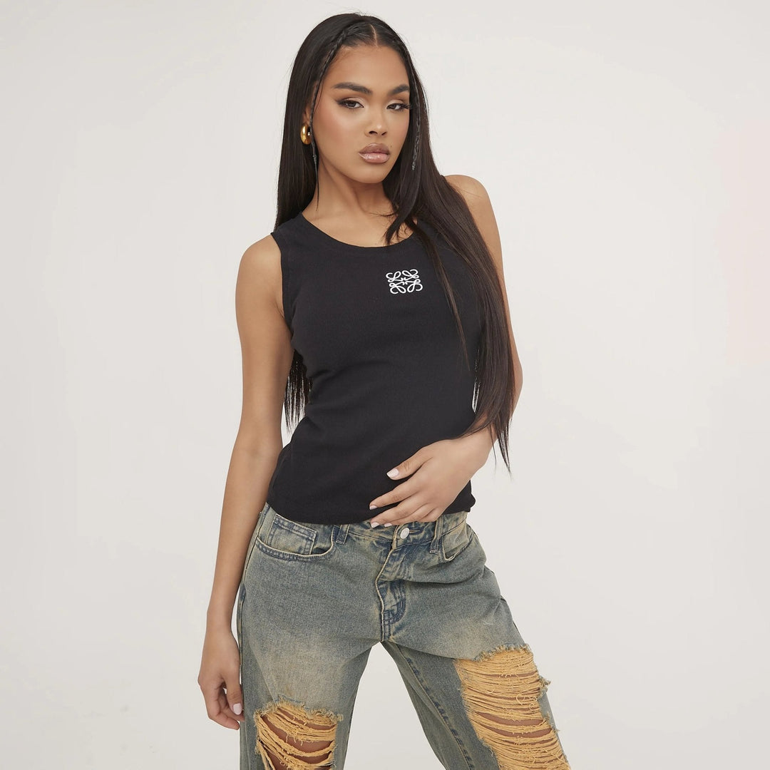 Echoarchiv | Geripptes Tanktop mit zarter Stickerei
