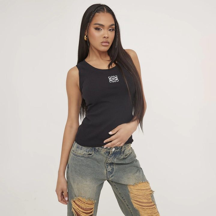 Echoarchiv | Geripptes Tanktop mit zarter Stickerei