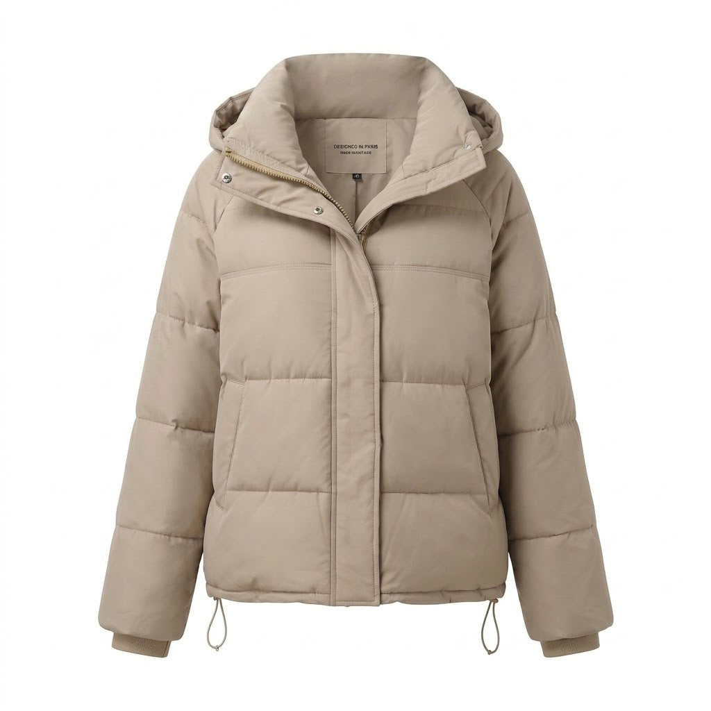 Damen gepolsterte oversized gesteppte Jacke mit hohem Stehkragen und verstellbarem Kordelzug