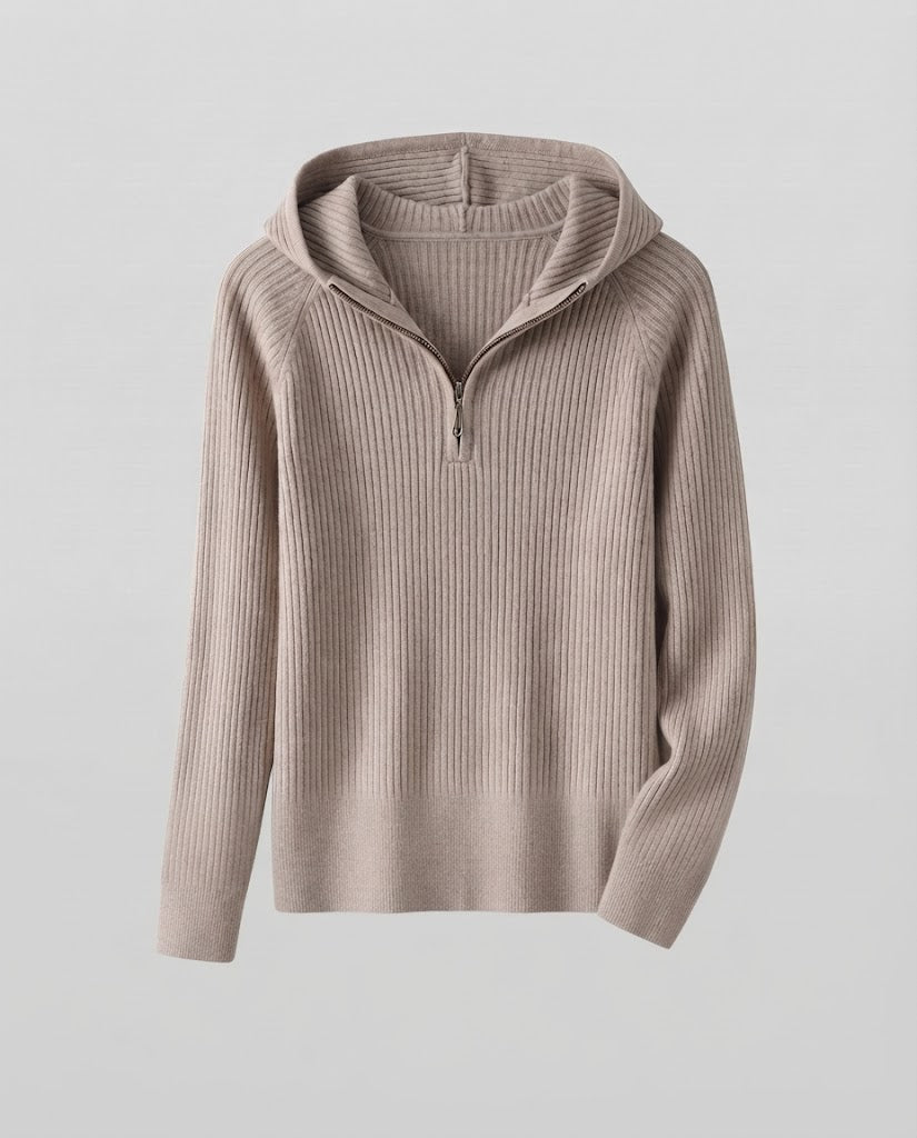 Damen Kaschmir-Optik Feinstrick-Pullover mit halbem Reißverschluss und feiner Rippenstruktur Echoarchiv