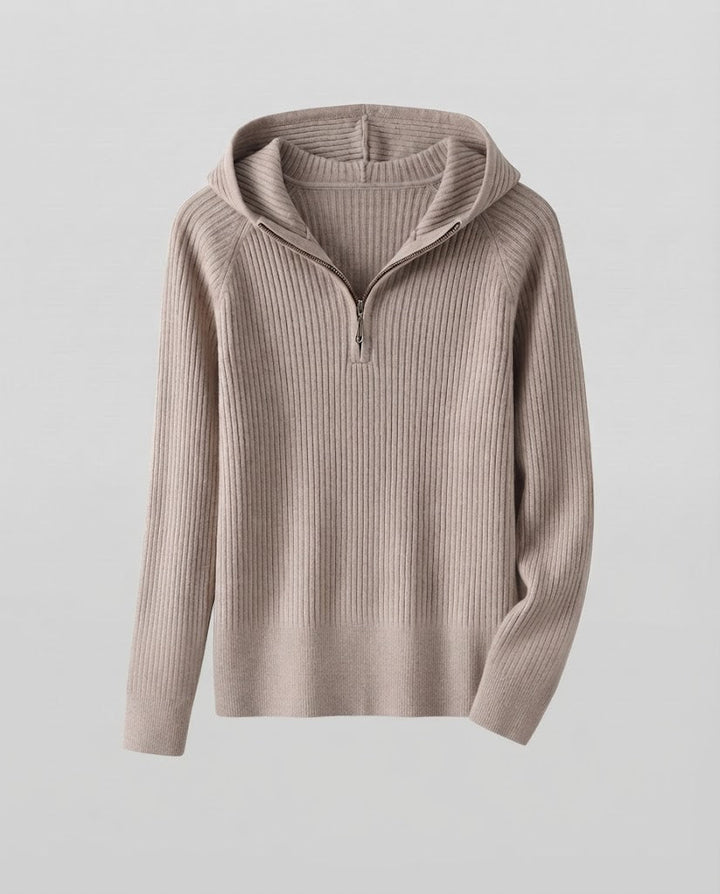 Damen Kaschmir-Optik Feinstrick-Pullover mit halbem Reißverschluss und feiner Rippenstruktur Echoarchiv