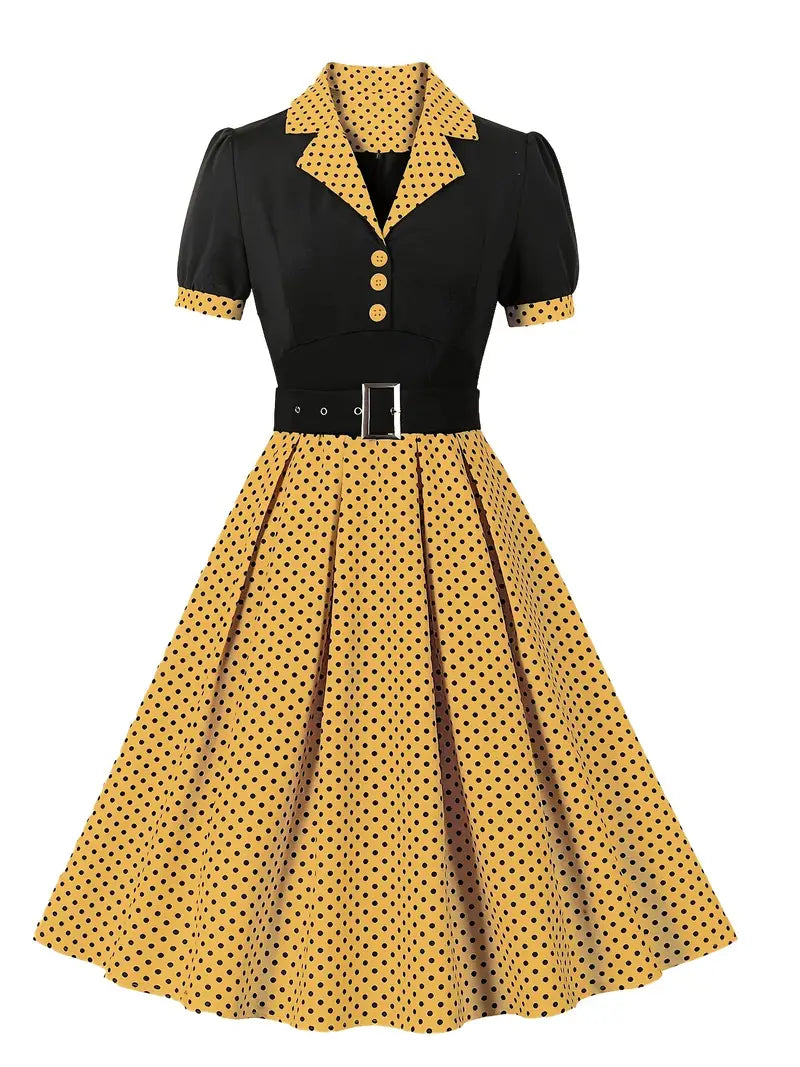 Echoarchiv - Stilvolle Herbst Vintage Kleid mit Polka Dots für Frauen