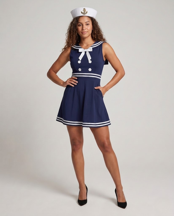 Damen Matrosenkleid mit Schulterkragen und maritimen Akzenten Echo Archiv