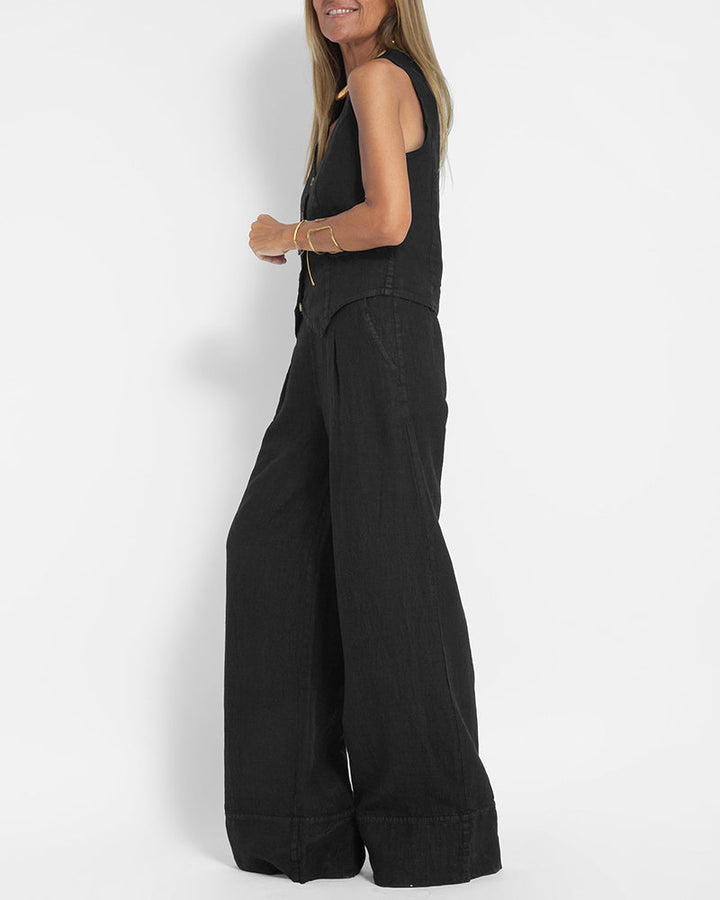 Echoarchiv | Elegantes 2-Teiliges Set Leinen Weite Hose & Weste