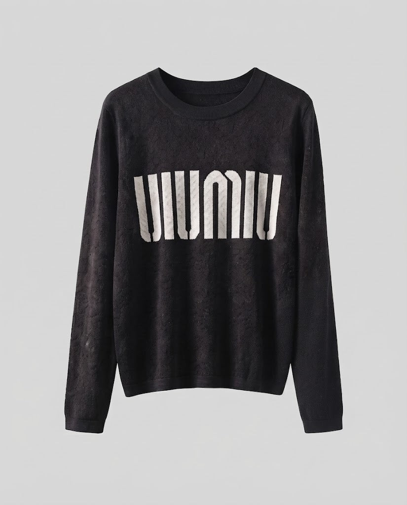 Damen Feinstrick-Pullover mit Rundhalsausschnitt, Jacquardstruktur und Logo-Front Echoarchiv