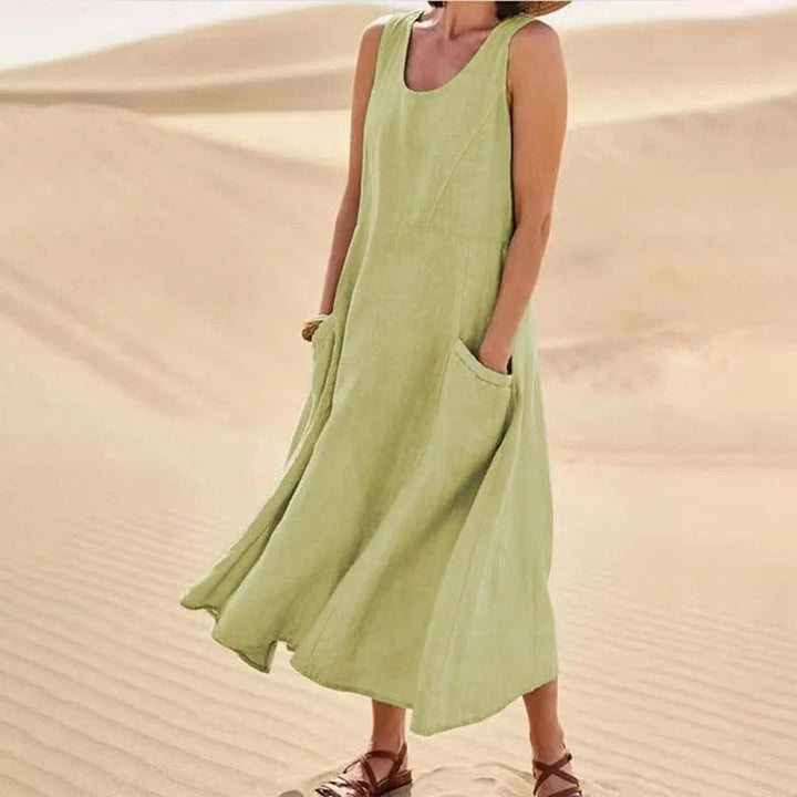 Echoarchiv - Leinen-Baumwoll-Ärmelloses Kleid für Frauen