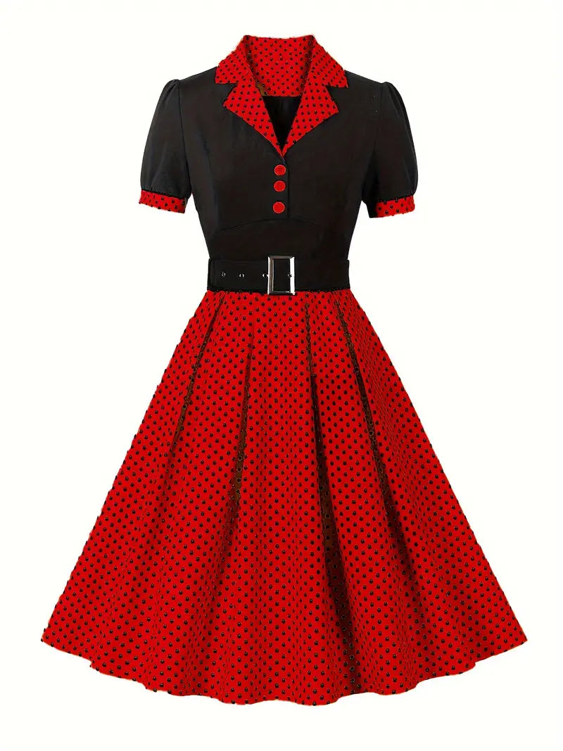 Echoarchiv - Stilvolle Herbst Vintage Kleid mit Polka Dots für Frauen