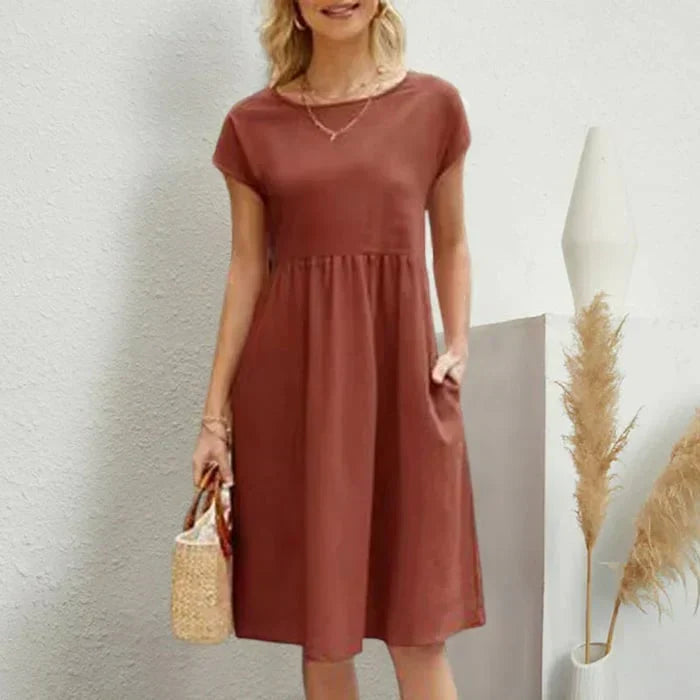 Echoarchiv – baumwollkleid für damen mit rundem ausschnitt