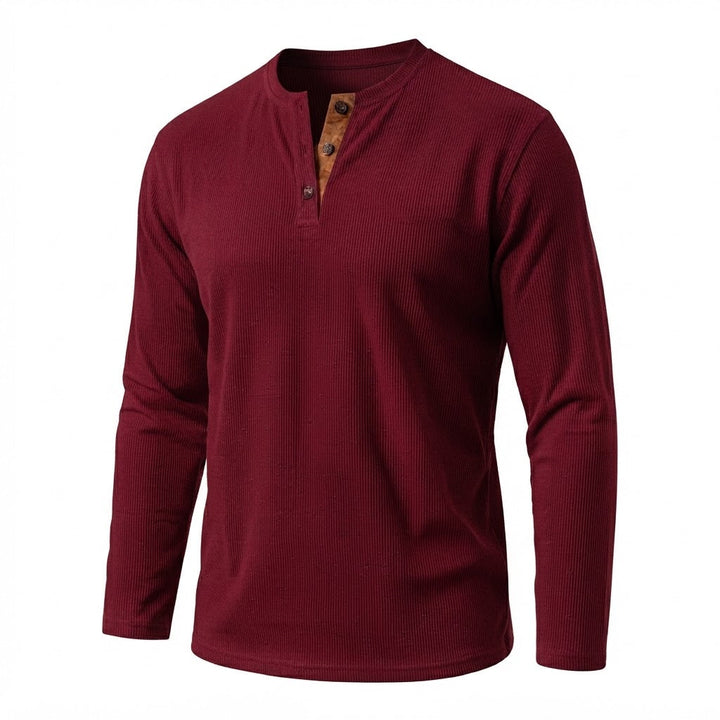 Männer Casual Waffel Henley mit Wildlederdetails am Schlitzhals Echoarchiv
