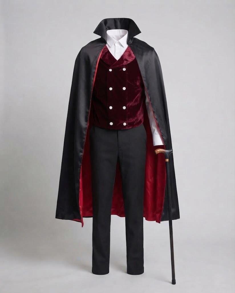Herren Vampir Kostüm mit elegantem Umhang und bestickter Weste Echo Archiv