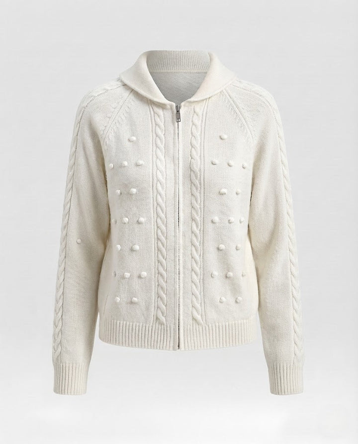 Damen Kapuzen-Strickjacke mit Zopfmuster, Bobble-Struktur und Metallreißverschluss Echo Archiv