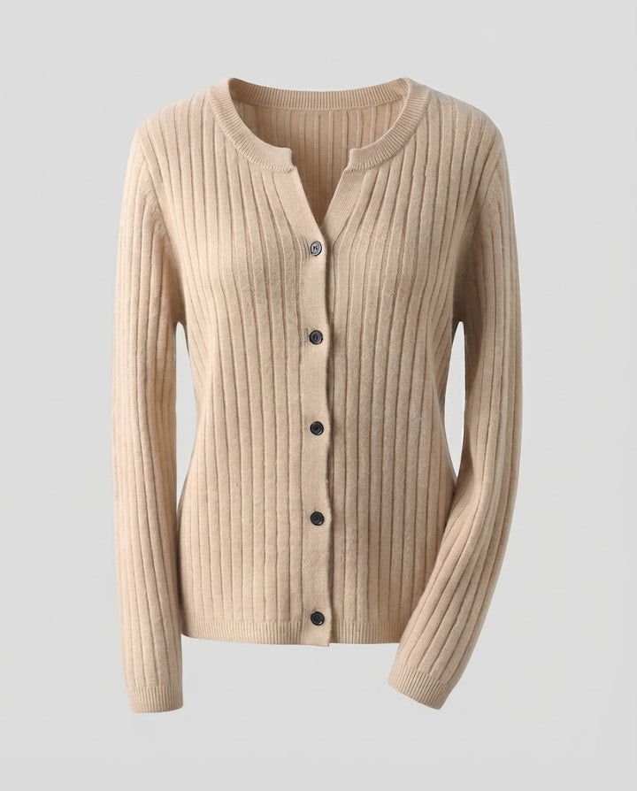 Damen Gestrickter Rippen-Cardigan mit dezentem V-Ausschnitt und Knopfleiste Echoarchiv
