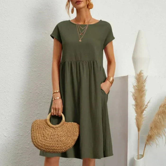 Echoarchiv – baumwollkleid für damen mit rundem ausschnitt
