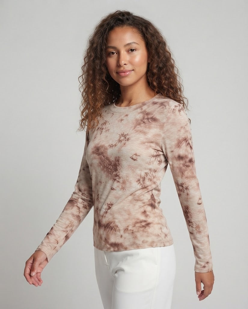Damen Feines Langarmshirt mit zartem Allover-Print und Rundhalsausschnitt Echoarchiv
