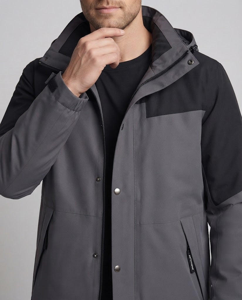 Herren Zwei-in-eins Winterjacke mit abnehmbarer Kapuze und gesteppter Daunen-Innenjacke Echoarchiv