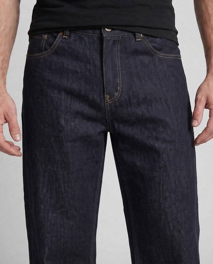 Herren Extraweiter Raw-Denim-Baggy-Jeans mit bodenlangem Saum und cleanem Finish Echo Archiv