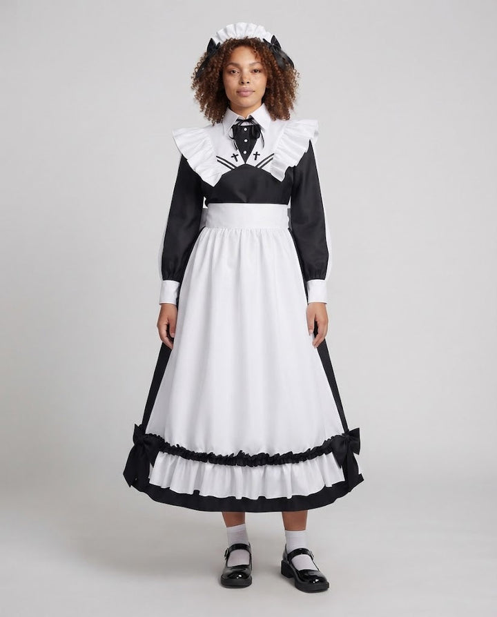 Damen Kostümkleid mit Rüschendetails und eleganten Accessoires Echo Archiv