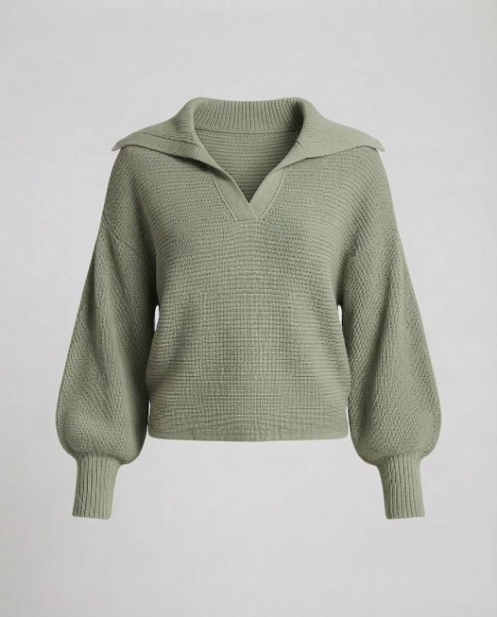 Damen Grobstrick-Pullover mit weitem Seemannskragen und Ballonärmeln Echo Archiv
