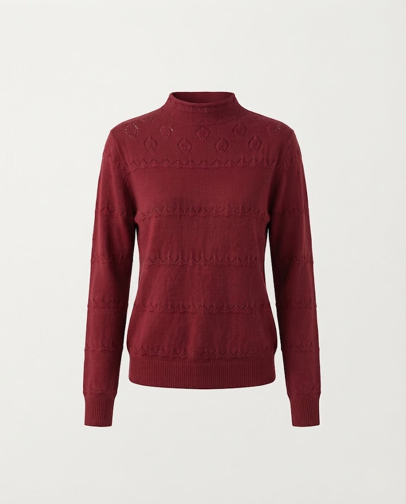 Damen Feinstrick-Pullover mit dezentem Ajourstreifen und kurzem Stehkragen Echoarchiv