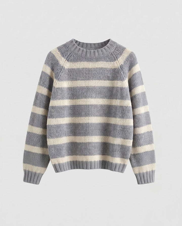 Damen Gestreifter Boxy-Strickpullover mit grober Masche und Rundhalsausschnitt Echo Archiv