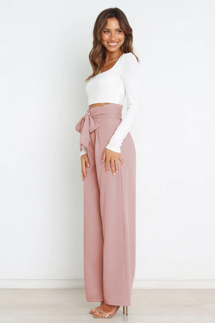 Hohe Taille Paperbag Hose mit Schleifendetail – Avélisse