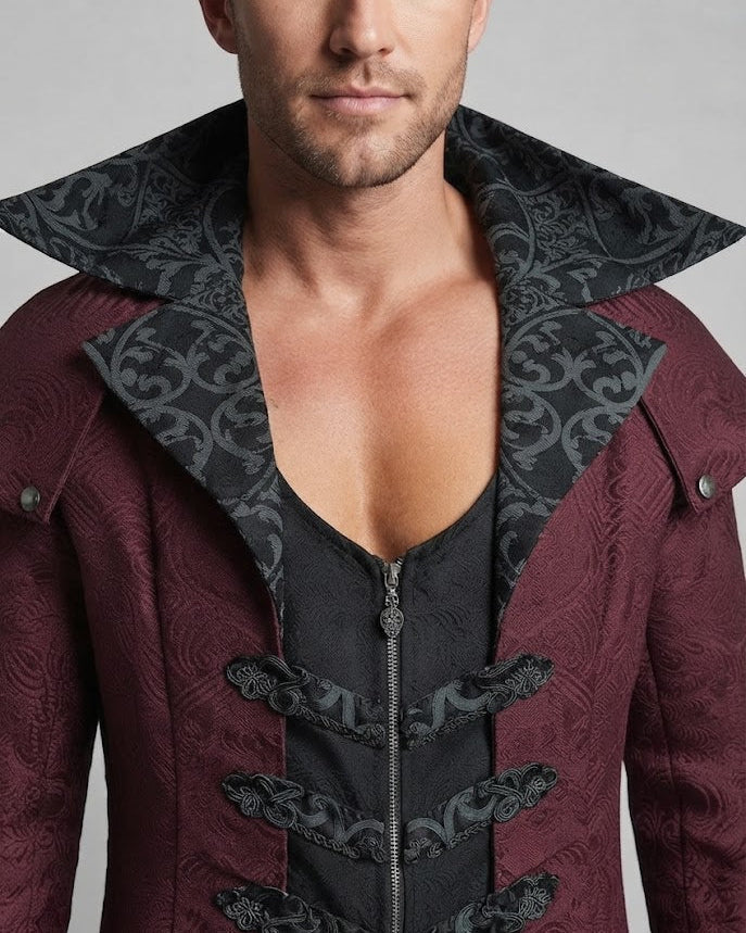 Eleganter Gothic-Mantel für Herren mit kunstvollen Verzierungen und hohem Kragen Echo Archiv