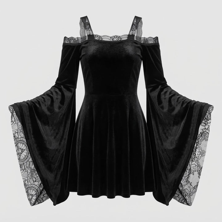 Damen Gothic-Kleid mit Spitzenärmeln und schwingendem Rock Echo Archiv