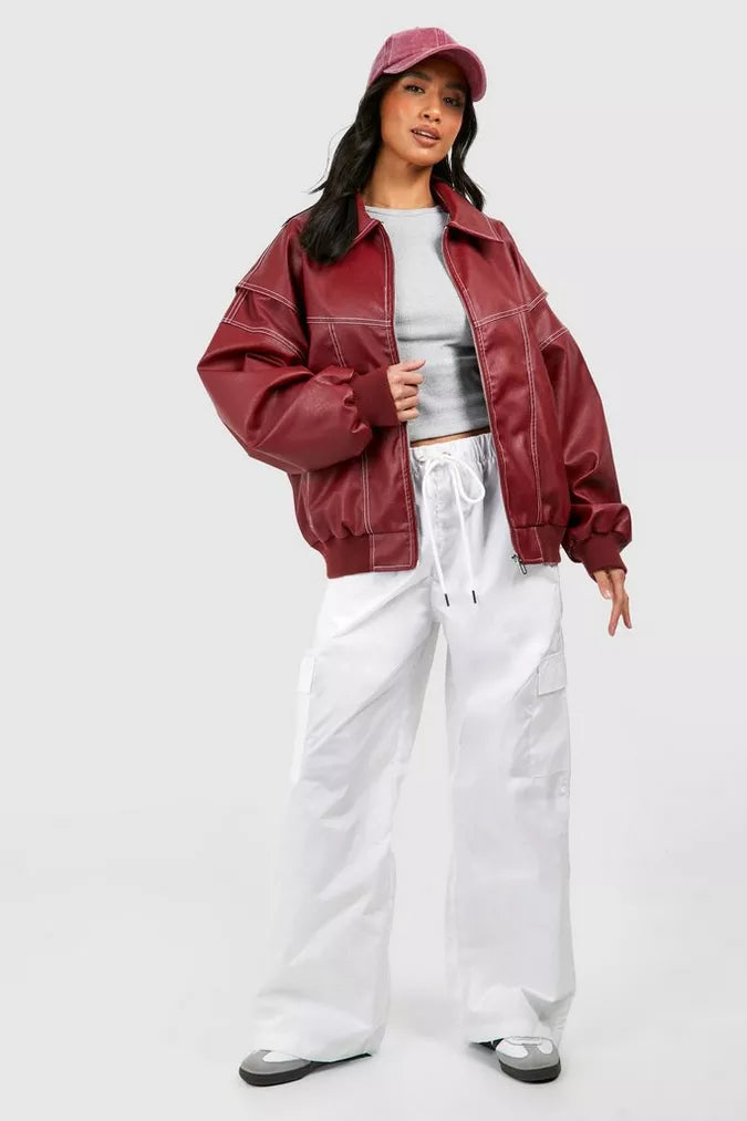 Echoarchiv | Damen Oversized Lederjacke Rot