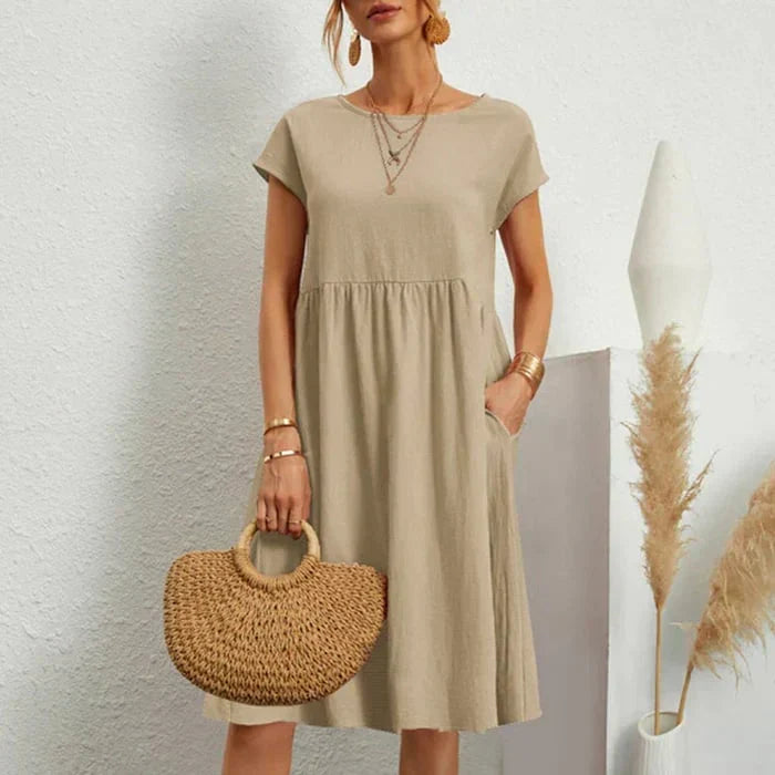 Echoarchiv – baumwollkleid für damen mit rundem ausschnitt