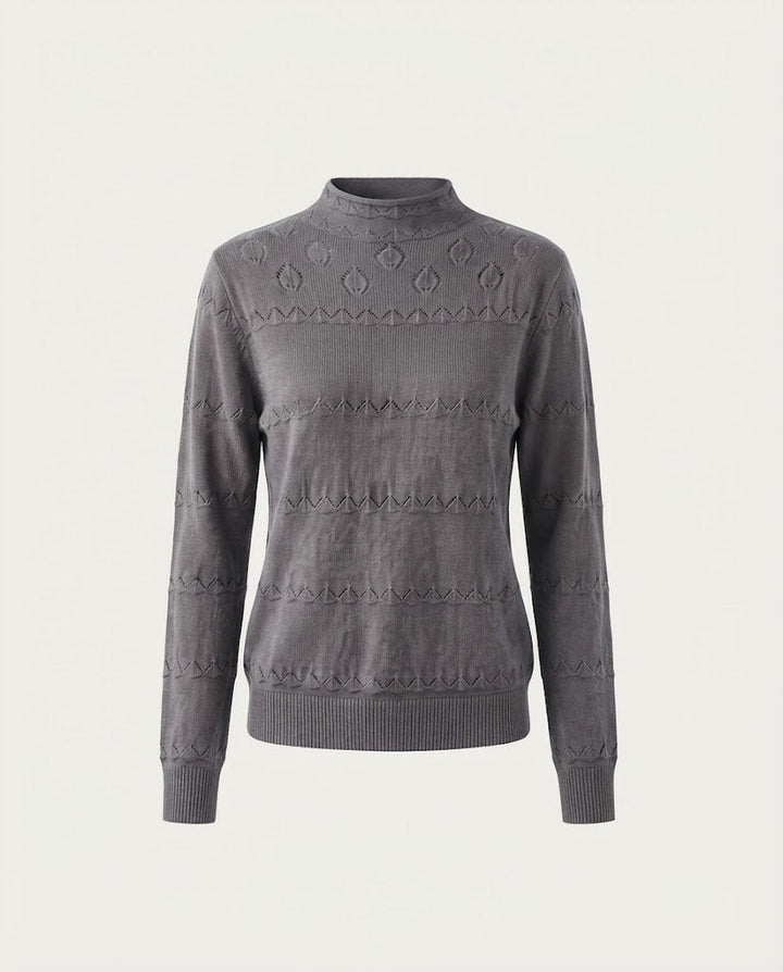 Damen Feinstrick-Pullover mit dezentem Ajourstreifen und kurzem Stehkragen Echoarchiv
