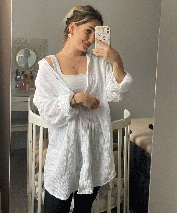 Musselin Bluse Freya Weiß Lang