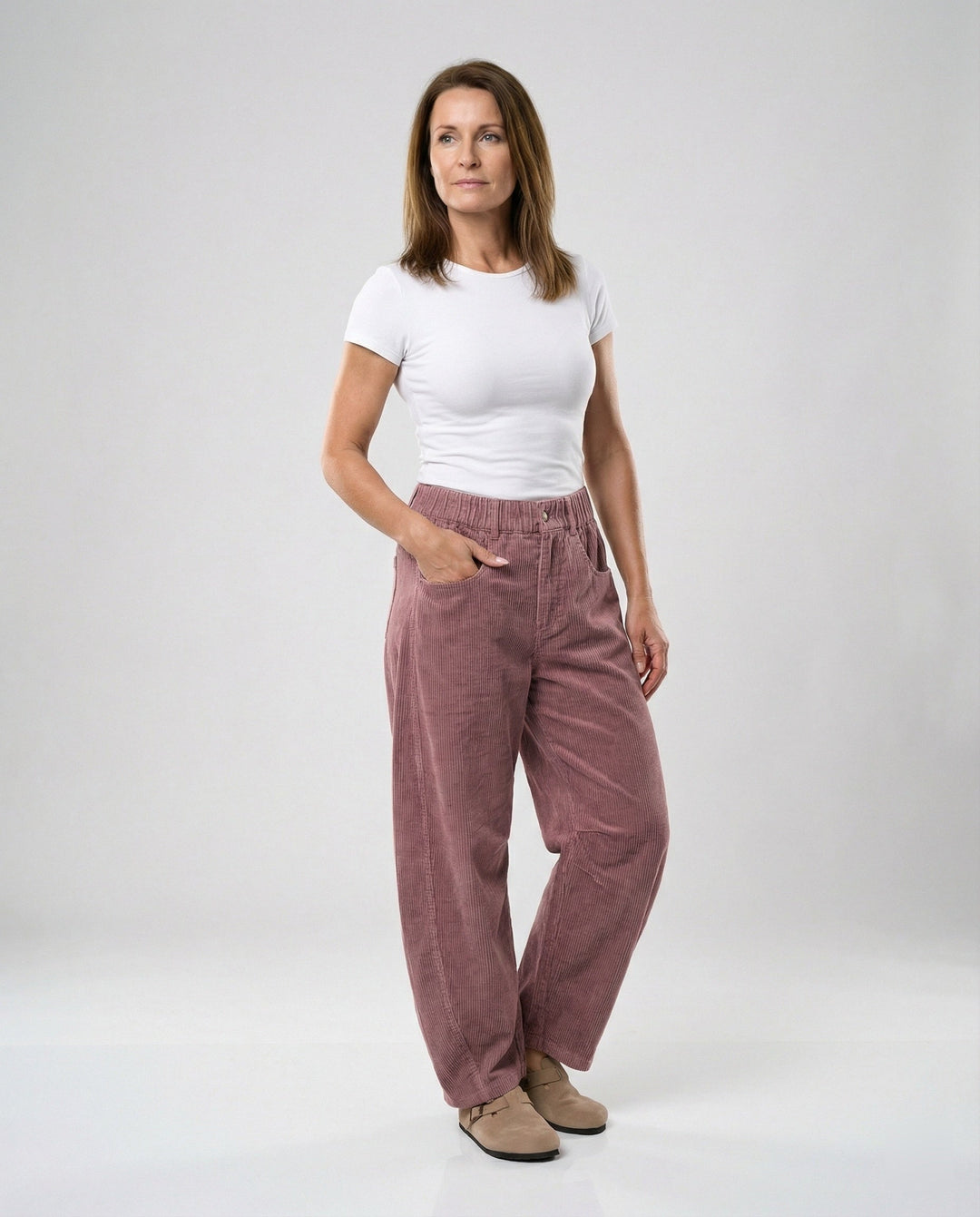 Damen Cordhose Damen weit High Waist
