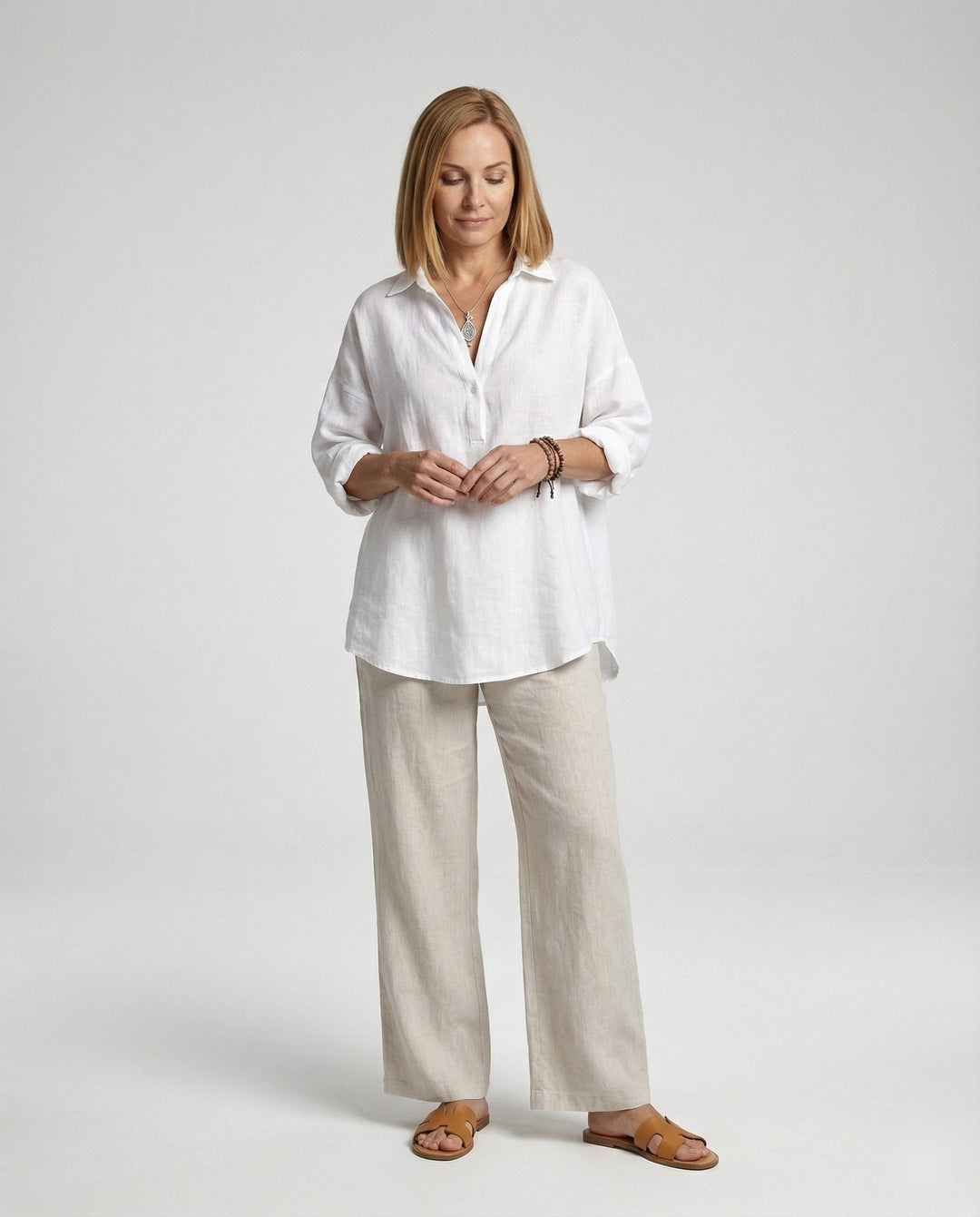 Leinenbluse Damen mit Knopfleiste – Élovi