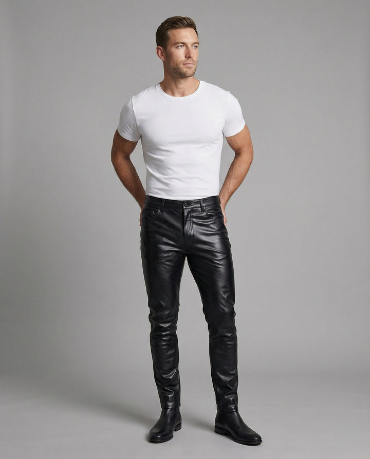 Herren Kunstleder Hose Slim Fit mit Steppdetails – Sorevano