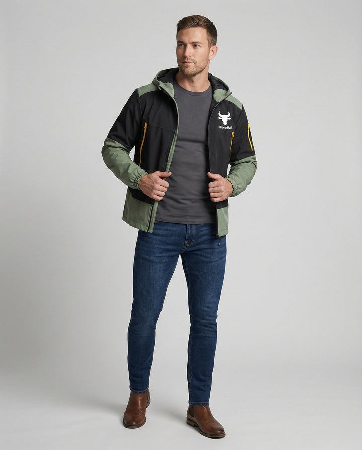 Echoarchiv | Herrenjacke mit Reißverschluss, Kapuze und Farbblockdesign