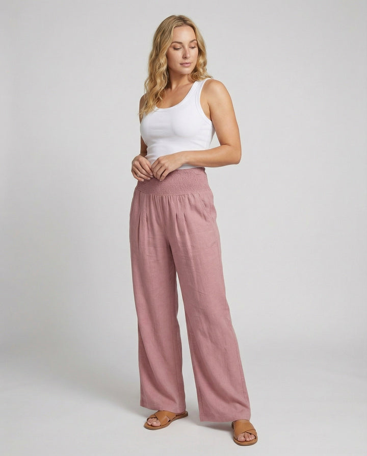 Damen Luftige Leinenhose mit elastischem Bund und Weitschnitt Echoarchiv
