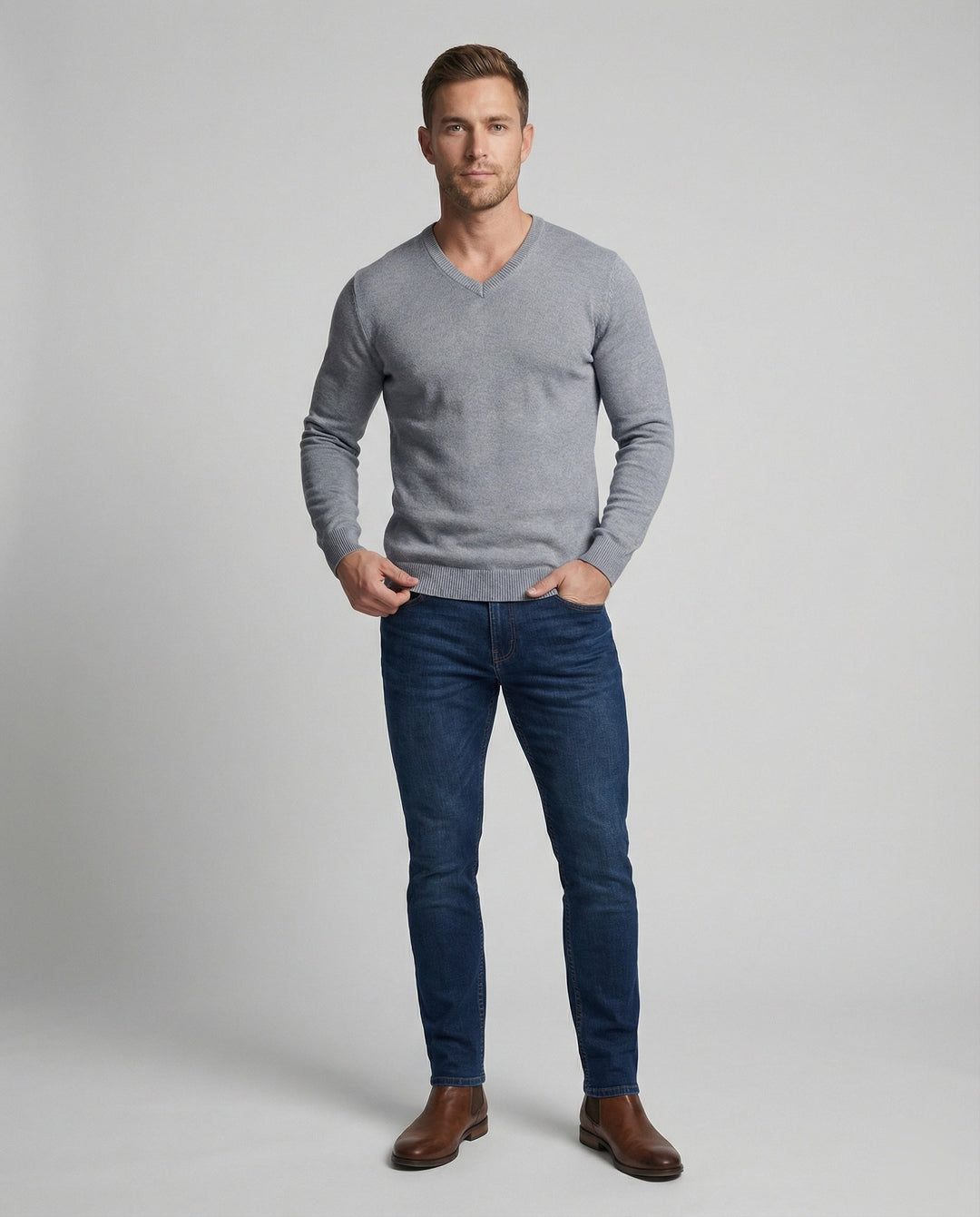 Herren V-Ausschnitt Feinstrickpullover Echoarchiv