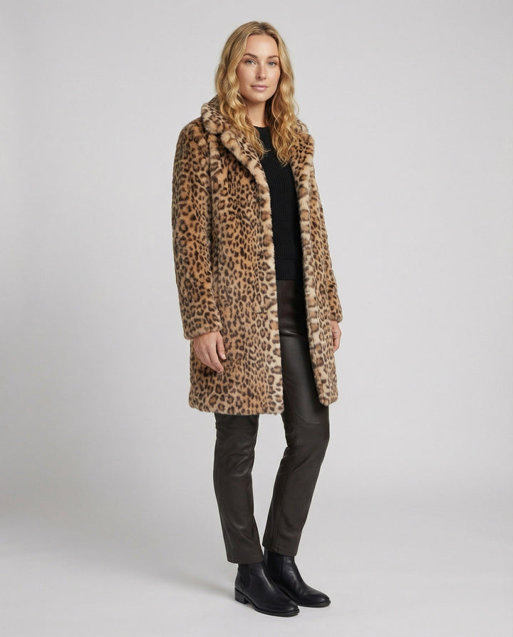 Echoarchiv | Mantel - Kunstpelz - Oversized Fit - Reverskragen - Leopardenprint
