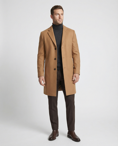 Herren eleganter Wollmantel mit klassischem Revers und praktischen Taschen Echoarchiv