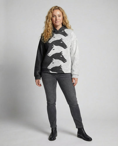 Damen Hoodie mit krEchoarchivtivem Pferdemuster & bequemer Passform | Echoarchiv