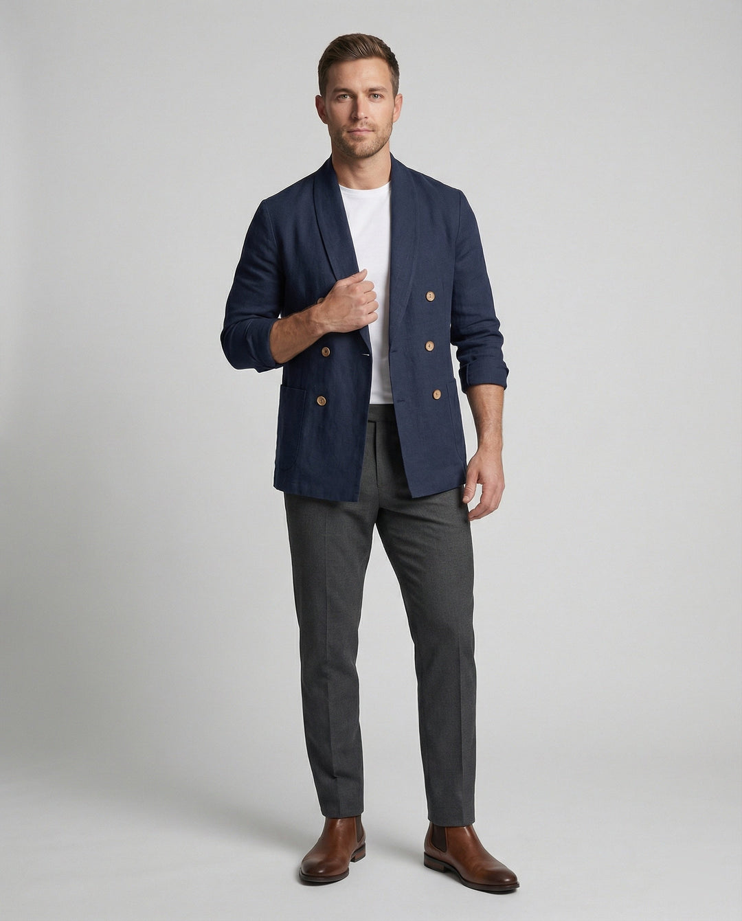 Herren Leichte Leinenjacke mit doppelter Knopfleiste