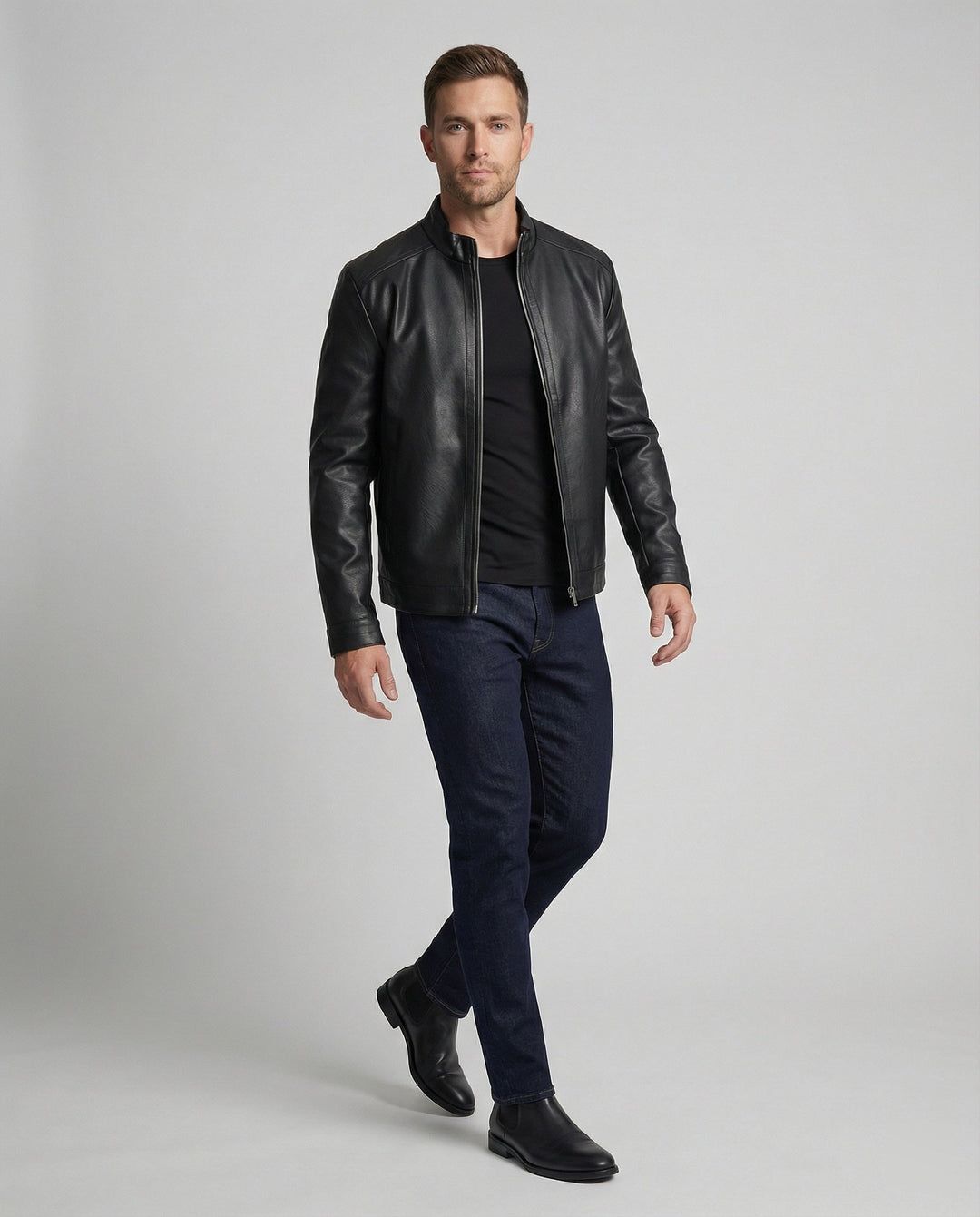 Herren Elegante Kunstlederjacke modern geschnitten