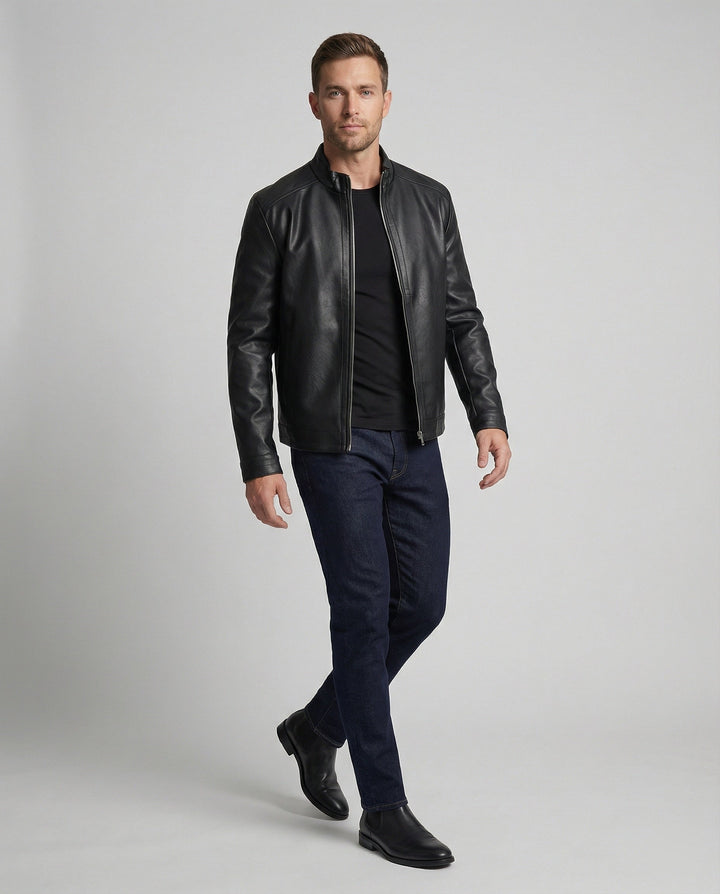 Herren Elegante Kunstlederjacke modern geschnitten